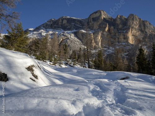 dolomites snow panorama val badia armentara photo