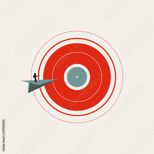 Business woman challenge overcome, vector concept. Symbol of opportunity, achievement, success. Minimal illustration