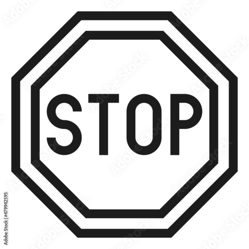 Stop sign icon. Danger symbol. Black line octagon