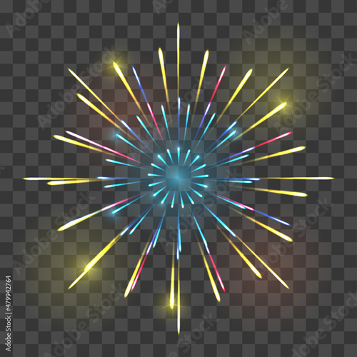 Isolated fireworks on transparent background. Vector illustrator