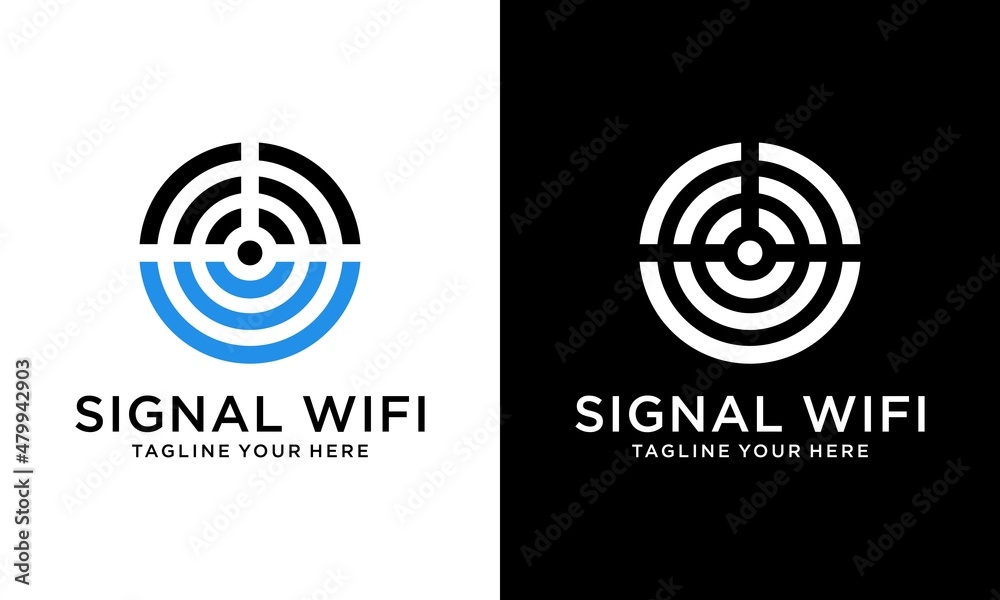 Abstract modern wireless signal logo icon vector template, internet vector logo. on a black and white background.