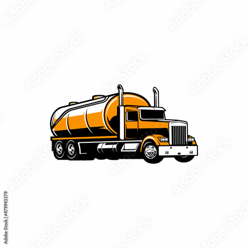Tank truck, fuel and oil tanker truck, septic tank pumping truck logo vector