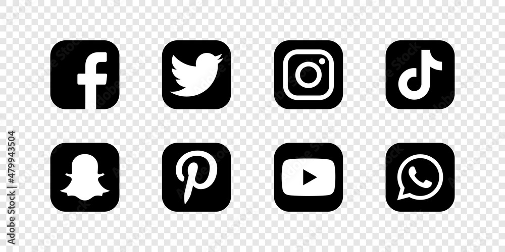 Social media brand icon set. Facebook, Instagram, Twitter, TIk Tok ...