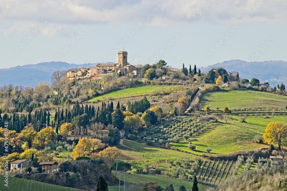 Ancient Village and Fort on a Hilltop in Tuscany Italy
