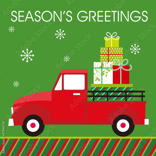 christmas card with car and presents