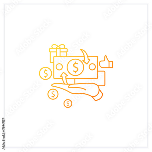 Cash payment gradient icon. Hand hold money. Cash deposits only.Universal basic income concept.Isolated vector illustration.Suitable to banners, mobile apps and presentation