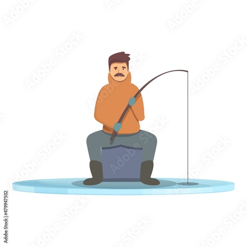 Morning ice fishing icon cartoon vector. Winter fish. Snow frozen