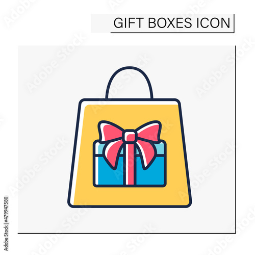 Shopping color icon. Buying a perfect present box. Birthday celebration. Greeting surprise party. Gift box concept. Isolated vector illustration