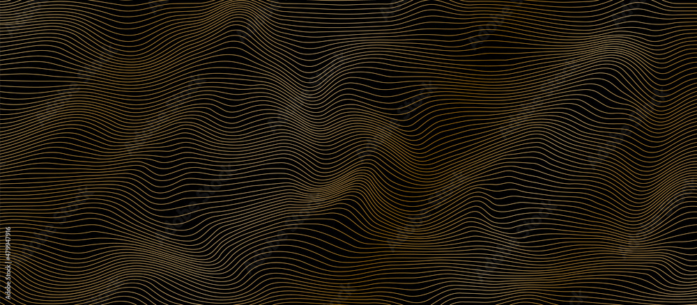 background with abstract gold colored vector wave lines pattern