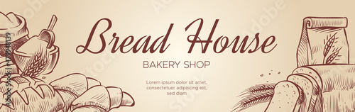 Bread House bakery banner template. Pastry shop logo design