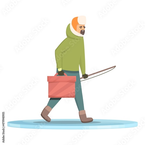 Ice fishing go icon cartoon vector. Fish catch. Fish lake