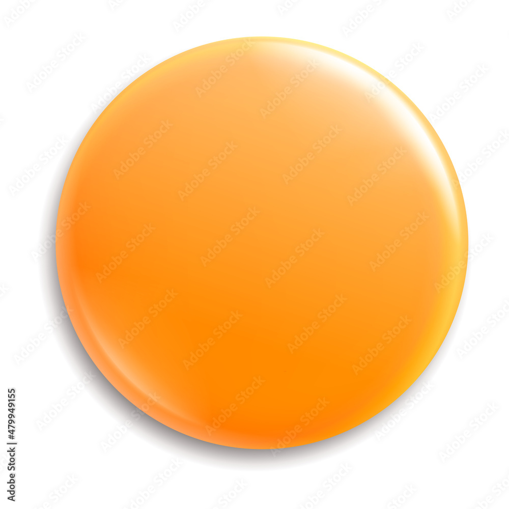 Orange metal pin mockup. Magnet button template