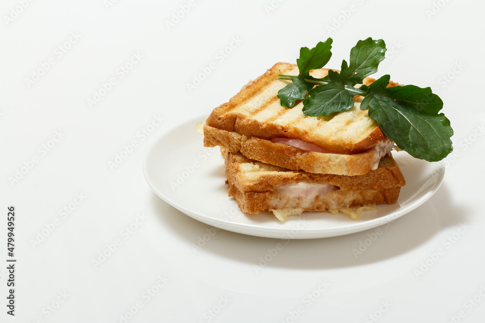 Homemade grilled cheese sandwich for breakfast on plate.