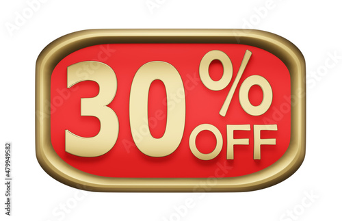 30% percent discount on gold badge, vector. 