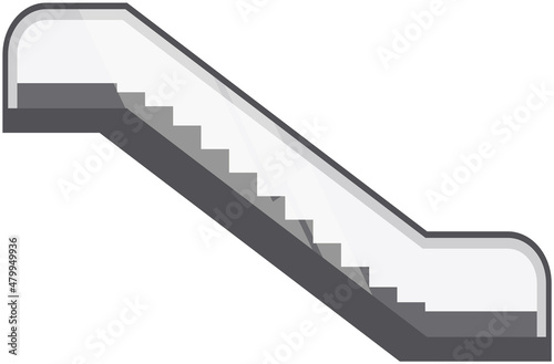 Modern architecture stair, lift and elevator. Escalator, mobile ladder for transporting people. Hoisting-and-transport vehicle with stairs and handrails. Automatic escalator vector illustration