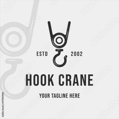 hook crane logo vintage vector illustration template icon graphic design. retro construction sign or symbol for industry and company concept