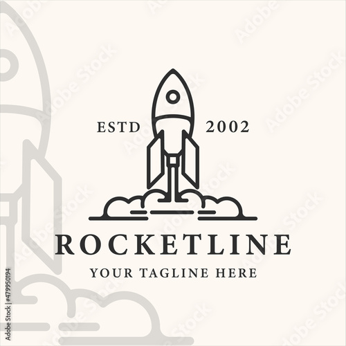 rocket space line art simple vintage vector illustration template icon graphic design. spaceship linear sign or symbol for company