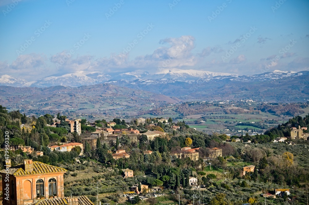 Beautiful View of the Hills of Umbria Italy in Winter
