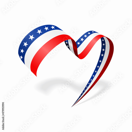 American flag heart shaped ribbon. Vector illustration.