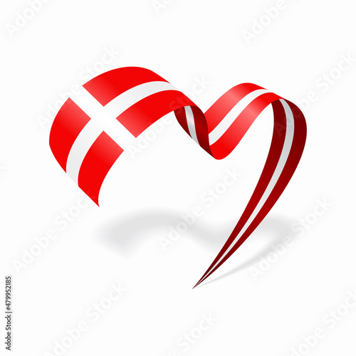 Danish flag heart shaped ribbon. Vector illustration.