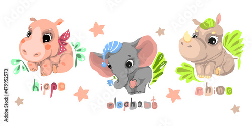 Set of characters in cartoon style, fun and attractive animals. Vector illustration