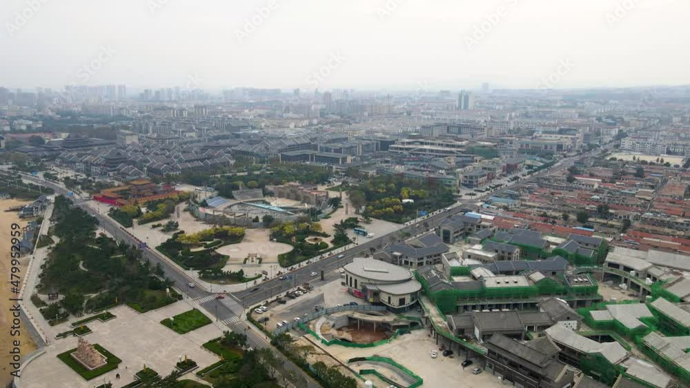 Aerial photography of ancient buildings in Penglai Pavilion on Yantai coastline Aerial photography of ancient buildings in Penglai Pavilion on Yantai coastline