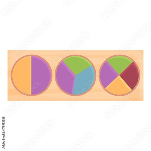 Montessori pie chart icon cartoon vector. Wood toy. Education school