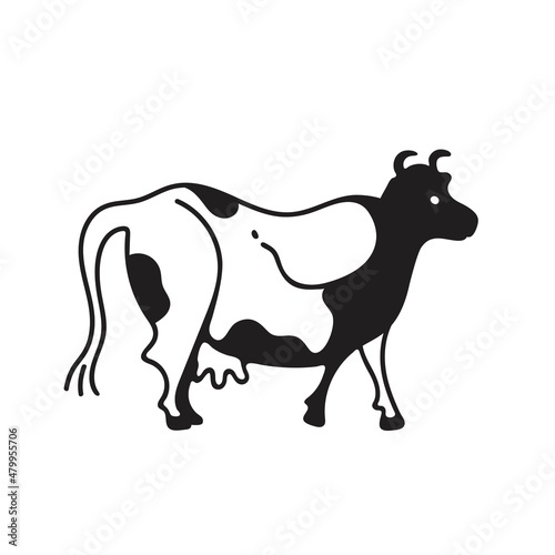 Black and white cow. Vector graphics. Farm animal.