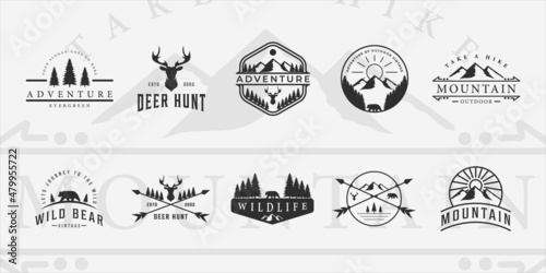 set of vector adventure mountain outdoor vintage logo symbol illustration design, bundle collection of various wildlife icon