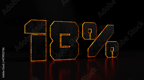 Digital outline of a orange 18  sign on a black background  3d render illustration.