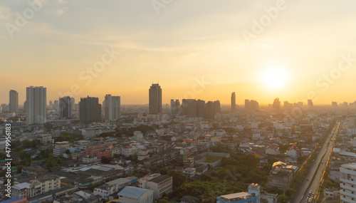 Photography Aerial view of Bangkok Downtown Skyline, Thailand