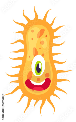 Pathogen cell character. Smiling cartoon infection symbol