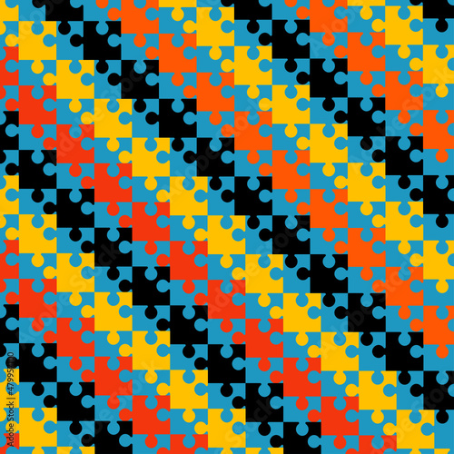 Puzzle background, banner, blank. Vector jigsaw section template. Background with puzzle 500 color separate pieces mosaic, details, tiles, parts. Rectangle outline abstract jigsaw. Game group detail.