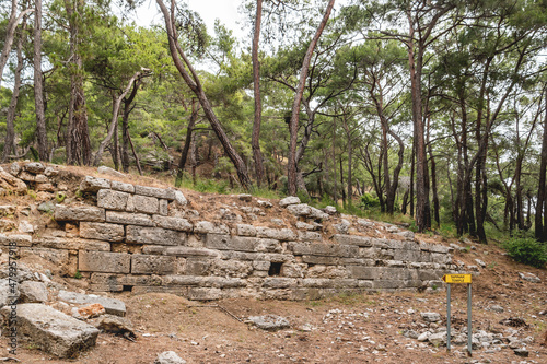 Ruins of Tapinak temple of ancient Phaselis city. Famous architectural landmark  Kemer district  Turkey.