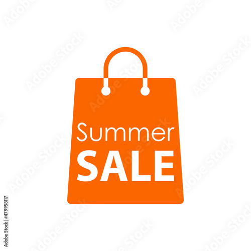 Logotipo con silueta de bolsa de la compra con texto Summer Sale en color naranja