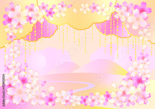 幻想的な桜の風景のイラスト