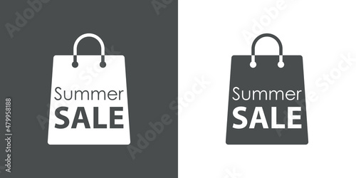 Logotipo con silueta de bolsa de la compra con texto Summer Sale en fondo gris y fondo blanco