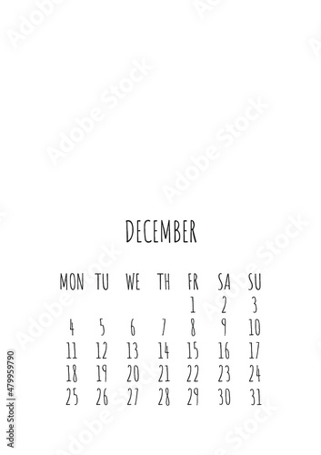 Calendar 2023 Format A4 on white background 