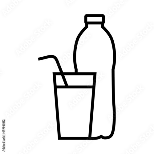 Water bottle and glass line icon, vector outline logo isolated on white background