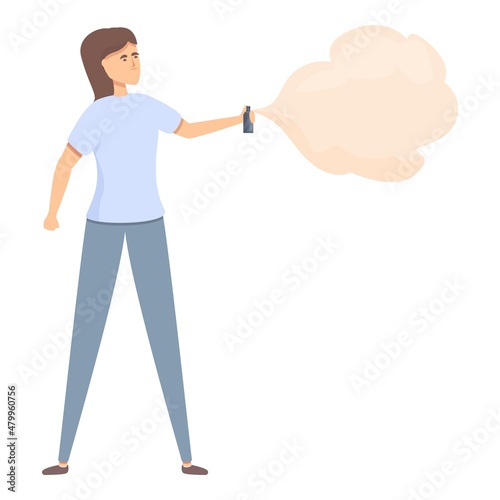 Girl spray defence icon cartoon vector. Self pepper. Woman gas