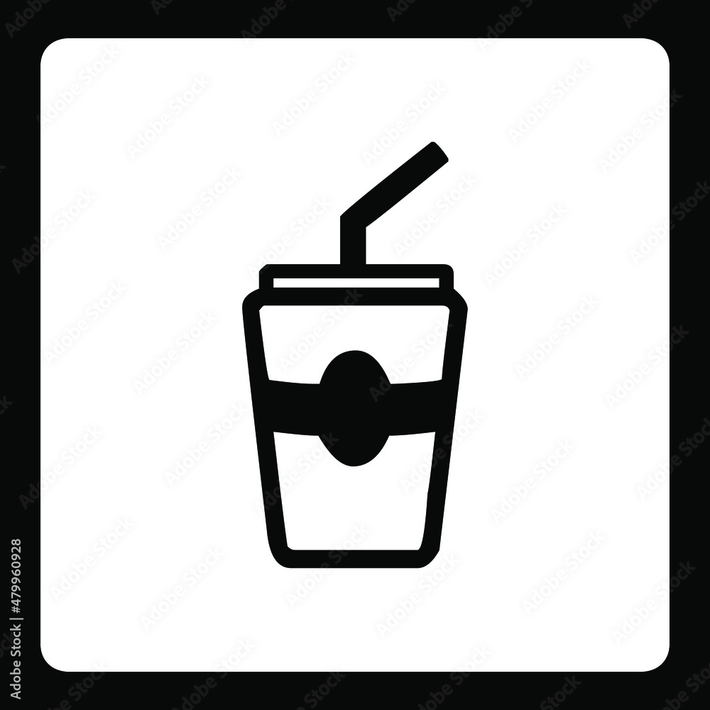 Cup with drinking straw icon. minimal line web icon. Drink vector illustration in square isolated on black background Cup with drinking straw icon. minimal line web icon. Drink vector illustration in square isolated on black background