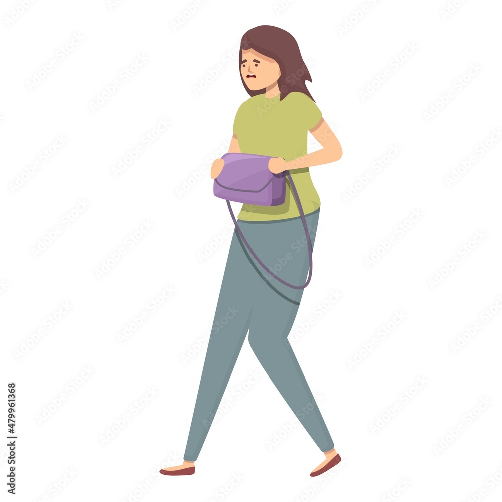 Woman self defence bag icon cartoon vector. Martial fight. Robber attack Woman self defence bag icon cartoon vector. Martial fight. Robber attack
