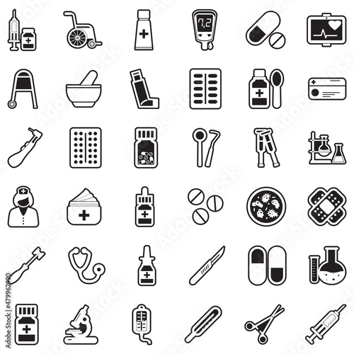 Pharmacy Icons. Line With Fill Design. Vector Illustration.