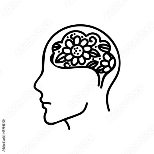 Mental health human brain icon. Hand drawn vector illustration.