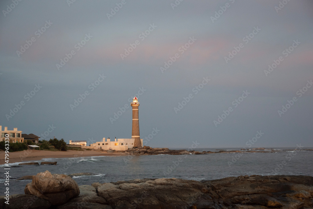 Faro de Jose Ignacio (Jose Ignacio lighthouse) at dusk and sunset Faro de Jose Ignacio (Jose Ignacio lighthouse) at dusk and sunset