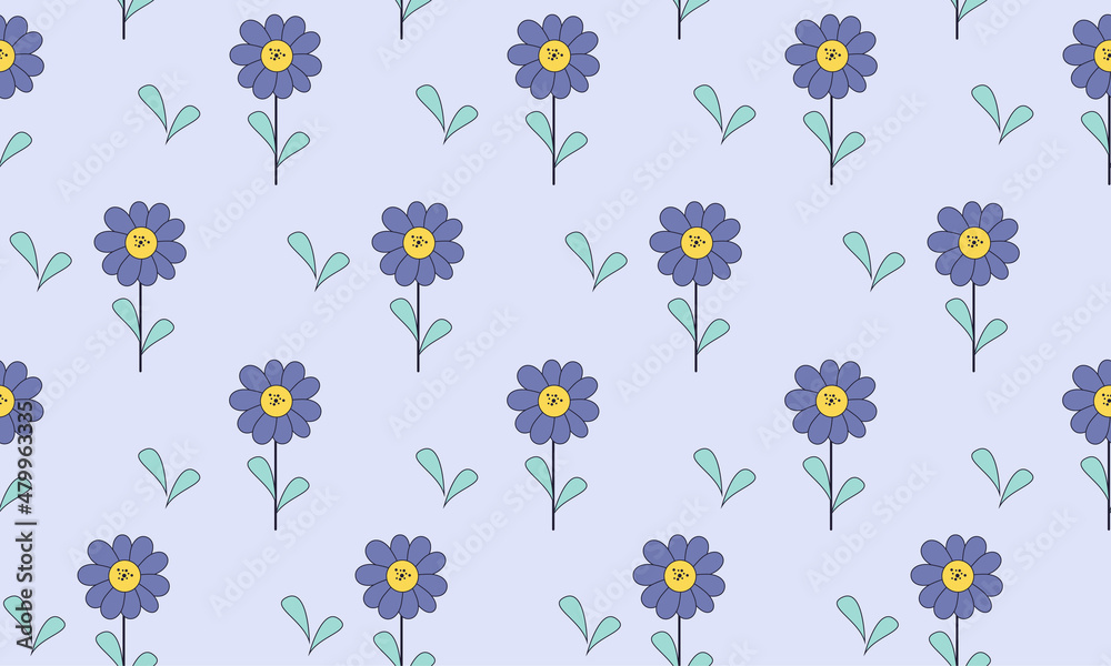 Seamless pattern blue flowers leaves Seamless pattern blue flowers leaves