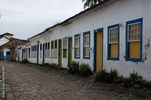 scenes of Paraty, Brazil, in the rain and mist