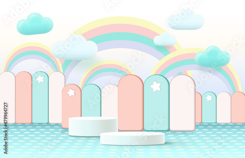 3d podium on background, abstract geometric shapes for kids product display