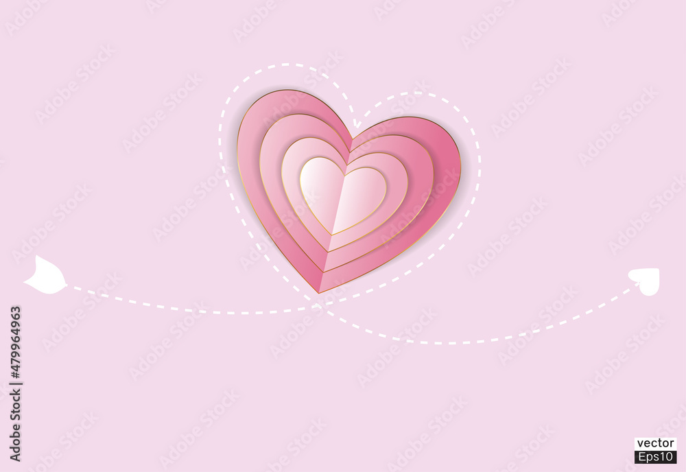 Pink paper heart with gold isolated background vector.