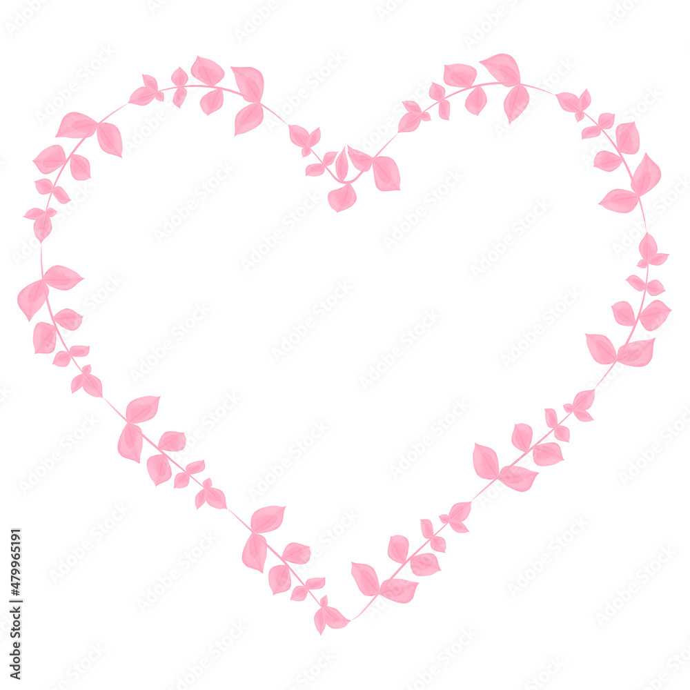 Heart shaped watercolor pink branches  Decorative vector illustration Design element Isolated on white background
